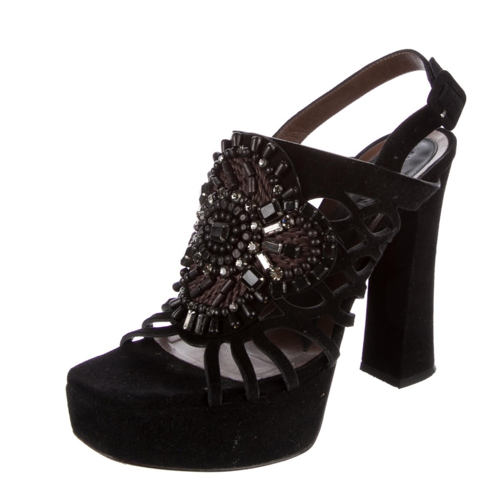 MARNI Crystal Suede Slingback Pumps, Black, Size 10
